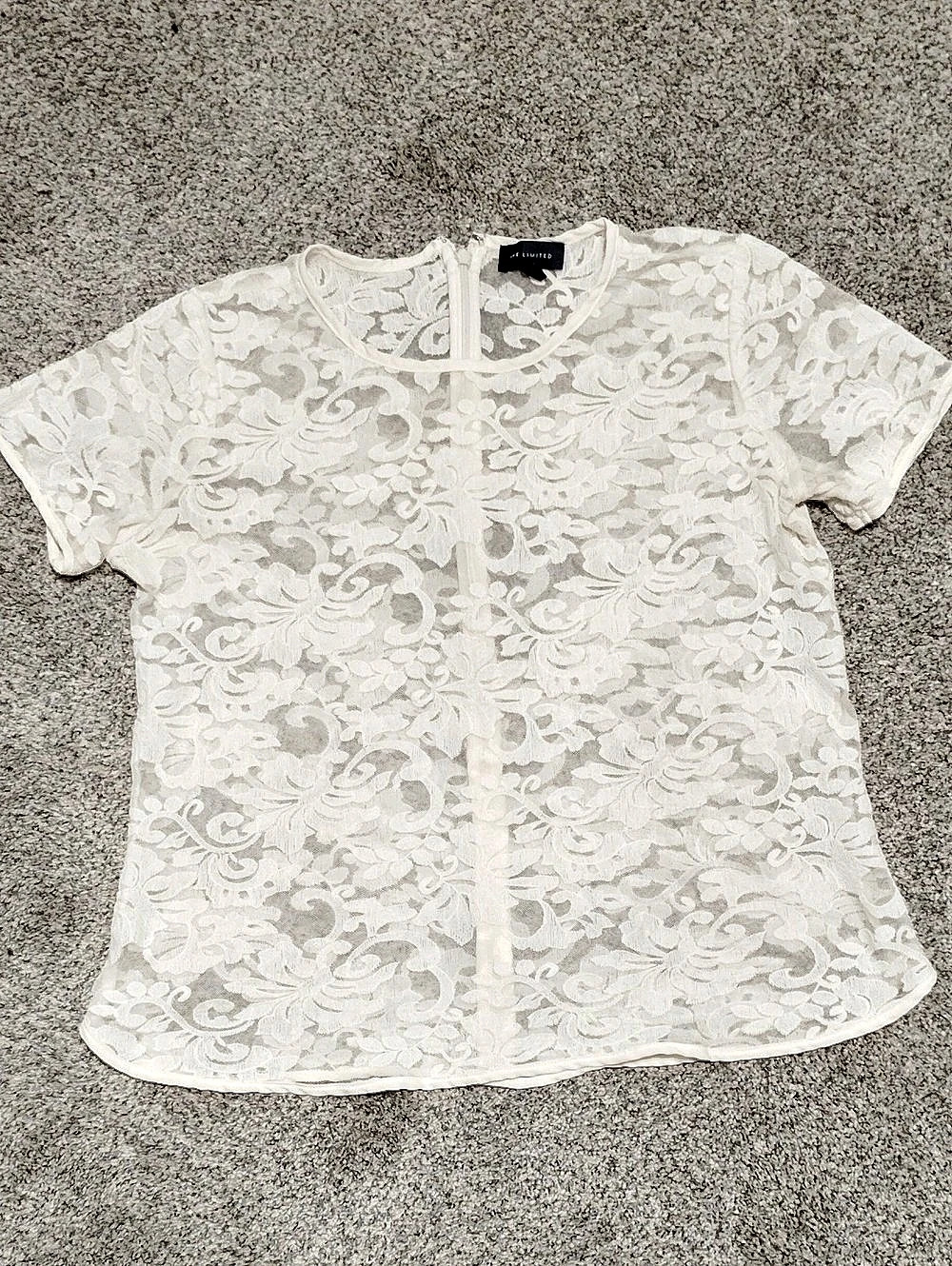 The Limited Floral Lace Short Sleeve Blouse in Off-White Size Small